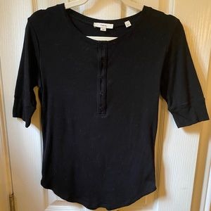 Vince elbow-sleeve cotton women's henley, black, size M